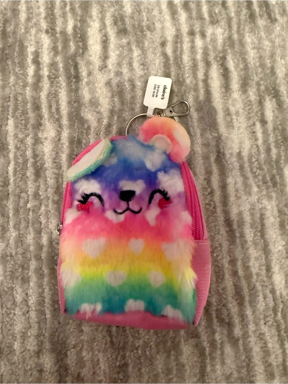 Claire's Kids Rainbow Plush Keychain Pouch - Pink plus stitch and axolotl keycha